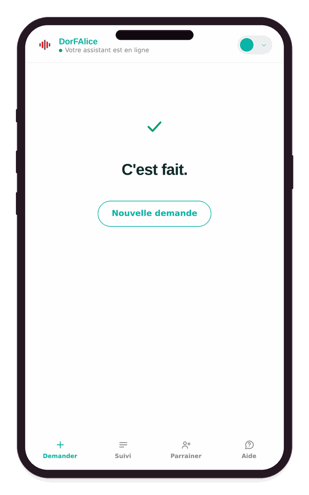 Écran de confirmation