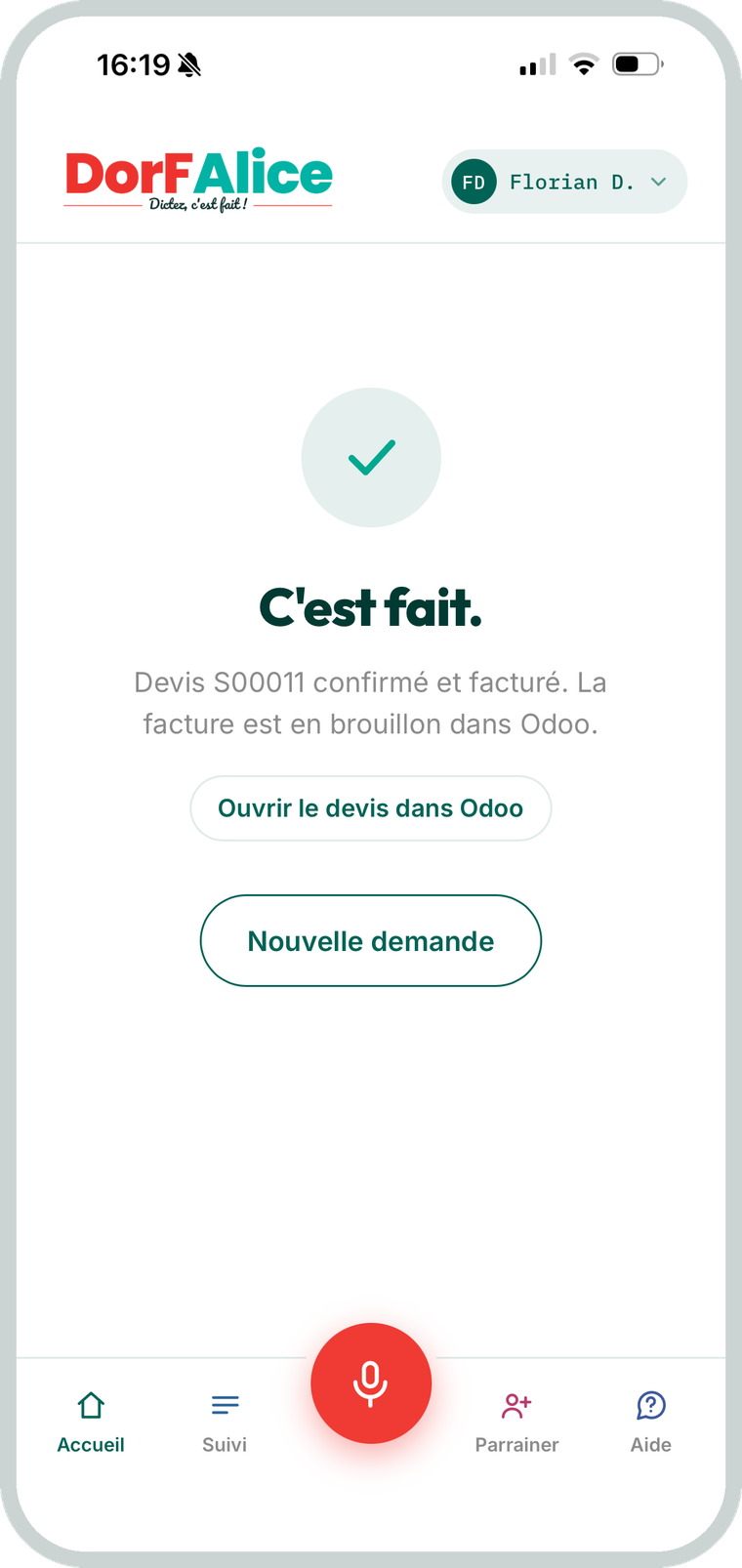 Écran de confirmation
