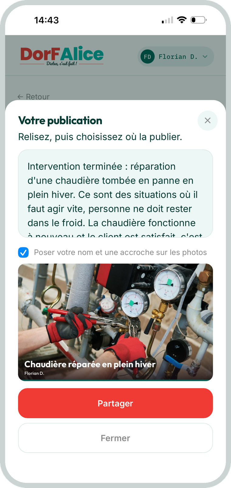 Une publication pour les réseaux sociaux, dictée puis relue