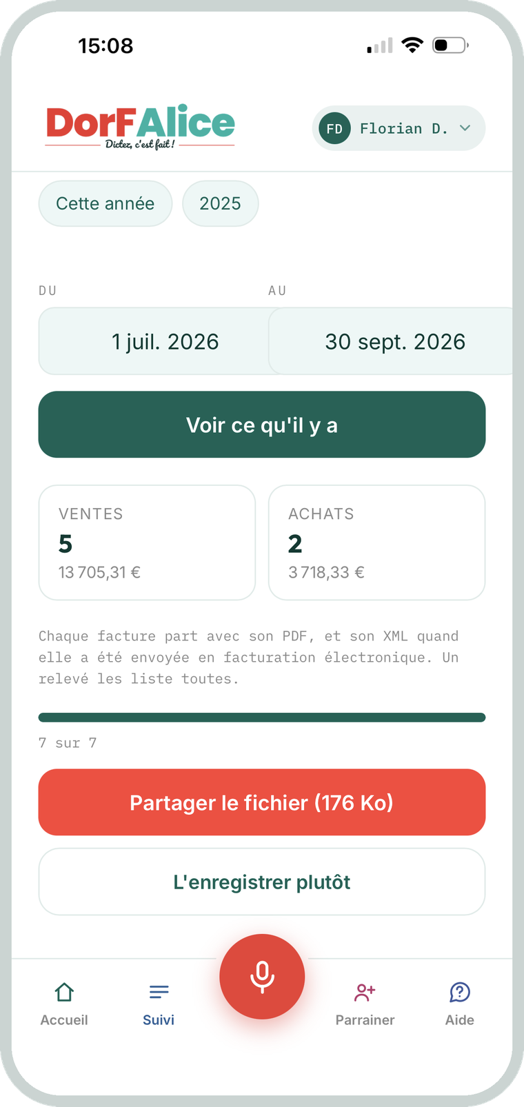 Le fichier prêt à partager, avec le nombre de ventes et d'achats
